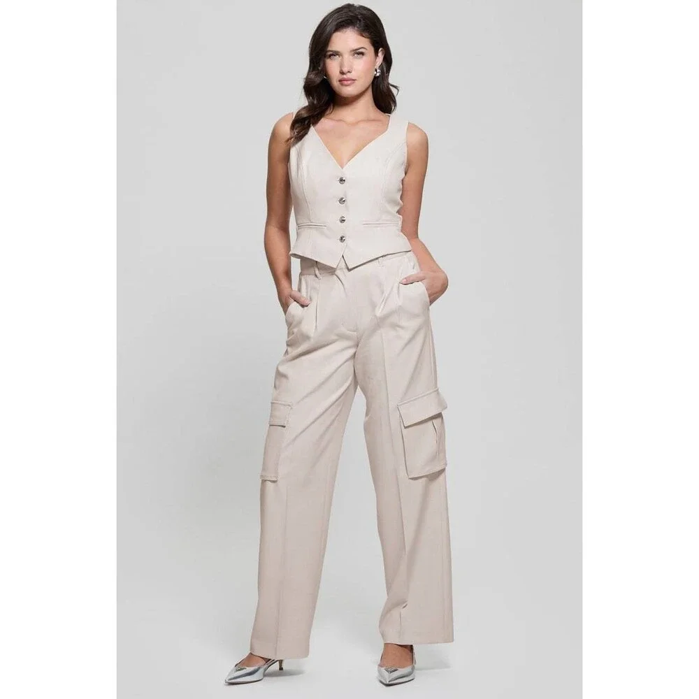 Guess Eco Matea Perfect Cargo Pants Ivory M NWOT $148